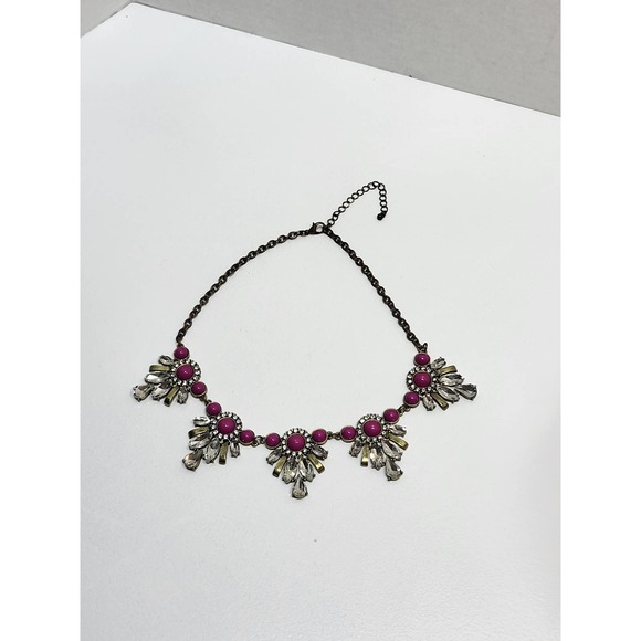 17" Pink Cabochon Rhinestone Statement Choker Necklace - Picture 4 of 7